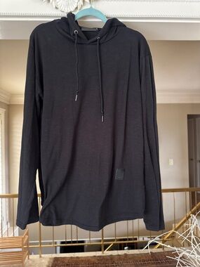 Men's Black Pullover Hooded Long-Sleeve Shirt